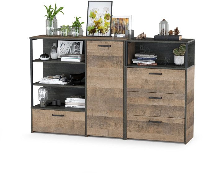 Трувор 13.307.01 Комод + 13.307.02 Комод с ящиками, цвет дуб гранж песочный/интра, ШхГхВ 175х37х106,9 см., универсальная сборка