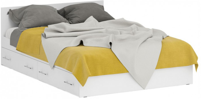 Кровать с ящиками 1400 + Шкаф угловой Стандарт, цвет белый, ШхГхВ 143,5х203,5х70 + 81,2х81,2х200 см., сп.м. 1400х2000 мм., без матраса, основание есть