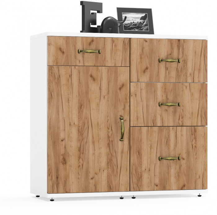 Лидер-8 Тумба МД 3.15 + Тумба МД 3.16, цвет белый шагрень/крафт золото, ШхГхВ 80х50х75 см., универсальная сборка