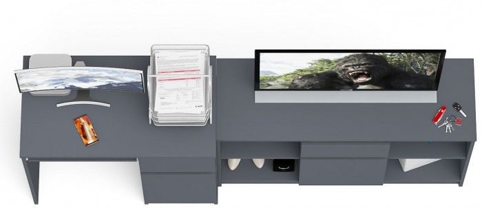 Мори Стол компьютерный МС-1 правый + Тумба МТВ1204.1, цвет графит, ШхГхВ 210,4х50х76,6 см., выдвижной ящик справа, НЕ универсальная сборка