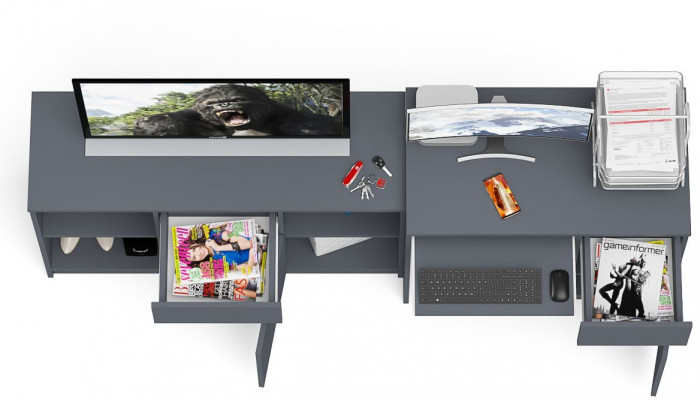 Мори Стол компьютерный МС-1 правый + Тумба МТВ1204.1, цвет графит, ШхГхВ 210,4х50х76,6 см., выдвижной ящик справа, НЕ универсальная сборка