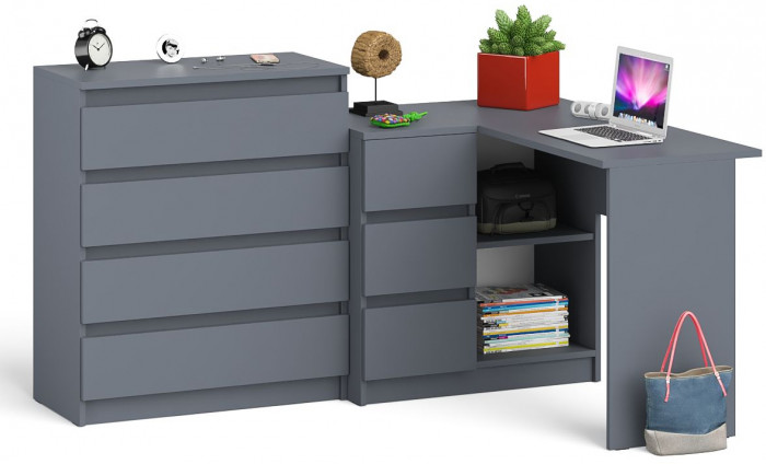 Мори Стол компьютерный МС-16 левый + Комод МК800.4, цвет графит, ШхГхВ 204,8х84,9х94 см., выдвижные ящики слева, НЕ универсальная сборка