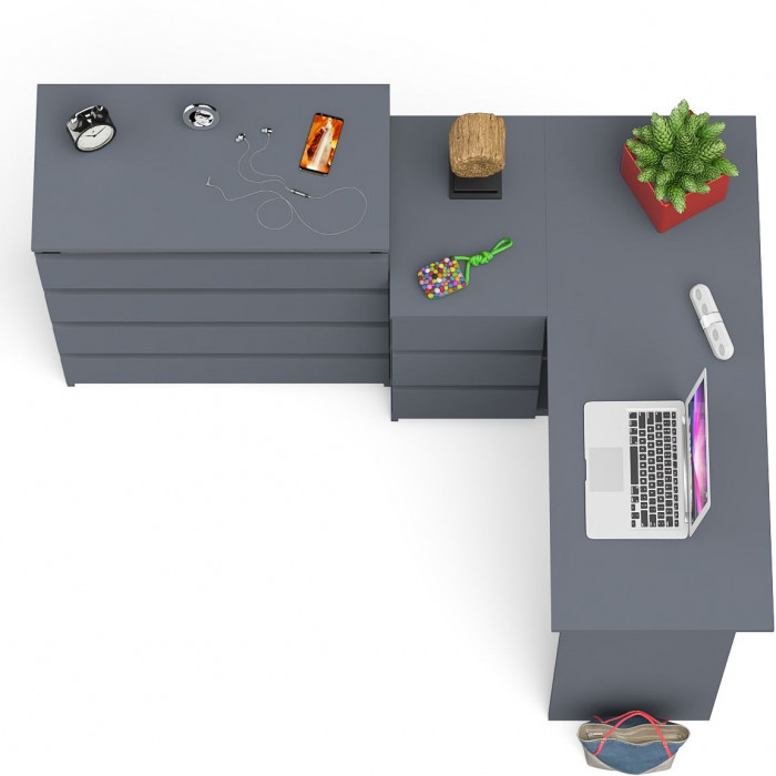 Мори Стол компьютерный МС-16 левый + Комод МК800.4, цвет графит, ШхГхВ 204,8х84,9х94 см., выдвижные ящики слева, НЕ универсальная сборка