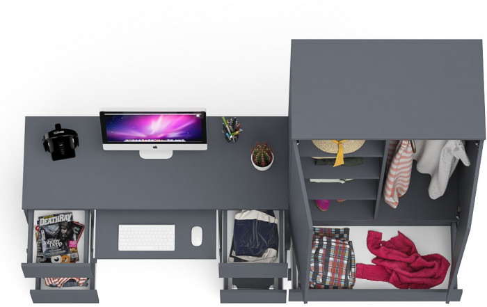 Мори Стол компьютерный МС-2 + Шкаф МШ900.1, цвет графит, ШхГхВ 225,8х50,4х179,6 см., универсальная сборка