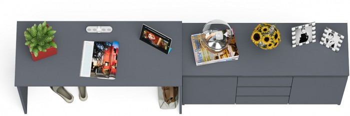 Мори Стол письменный МСП1200.1 + Комод МК1200.3, цвет графит, ШхГхВ 240,8х50х76,6 см., универсальная сборка