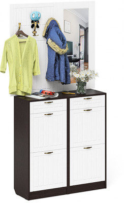 Прихожая П-6 Компоновка № 05, цвет венге/фасады МДФ белое дерево фрезеровка прованс, ШхГхВ 110х35х200 см.