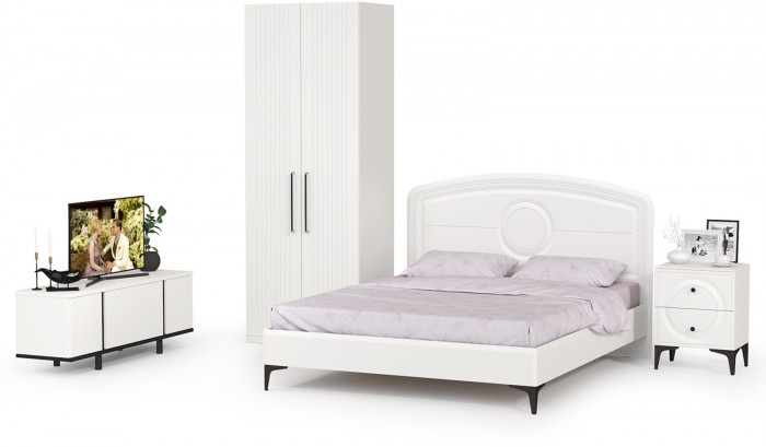 Валенсия Спальня № 35, ЛДСП белый шагрень/чёрный/МДФ белый шагрень