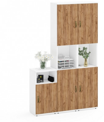 Лидер-8 Пенал + Пенал + Тумба МД 3.19, белый шагрень/крафт золото