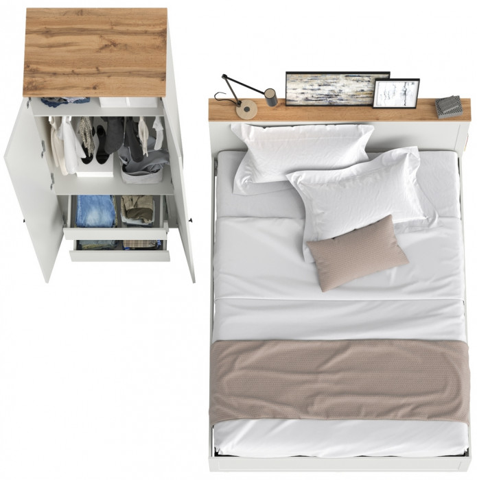 Остин 11.53 Кровать + ортопед + 13.336.02 Шкаф для одежды, белый шагрень/дуб крафт золотой