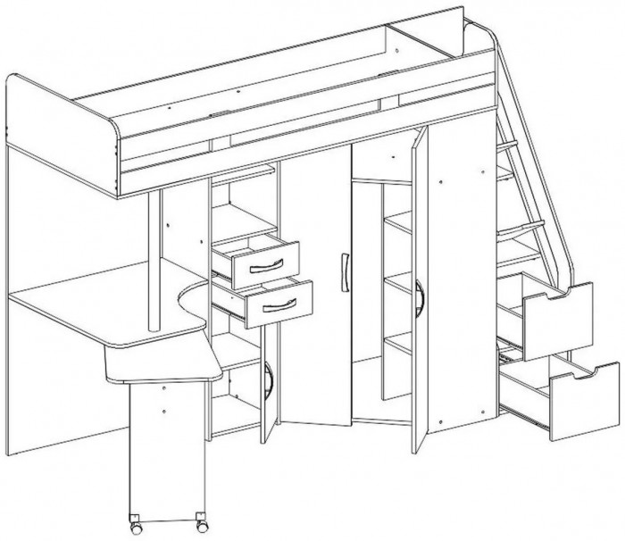 Карамель 77-03 кровать-чердак 2х этажная Дуб Сонома / Белый