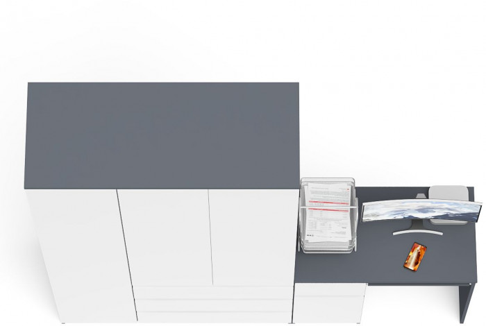 Мори Стол компьютерный МС-1 левый + Шкаф МШ1200.1, цвет графит/белый, ШхГхВ 210,4х50,4х209,6 см., выдвижной ящик слева, НЕ универсальная сборка