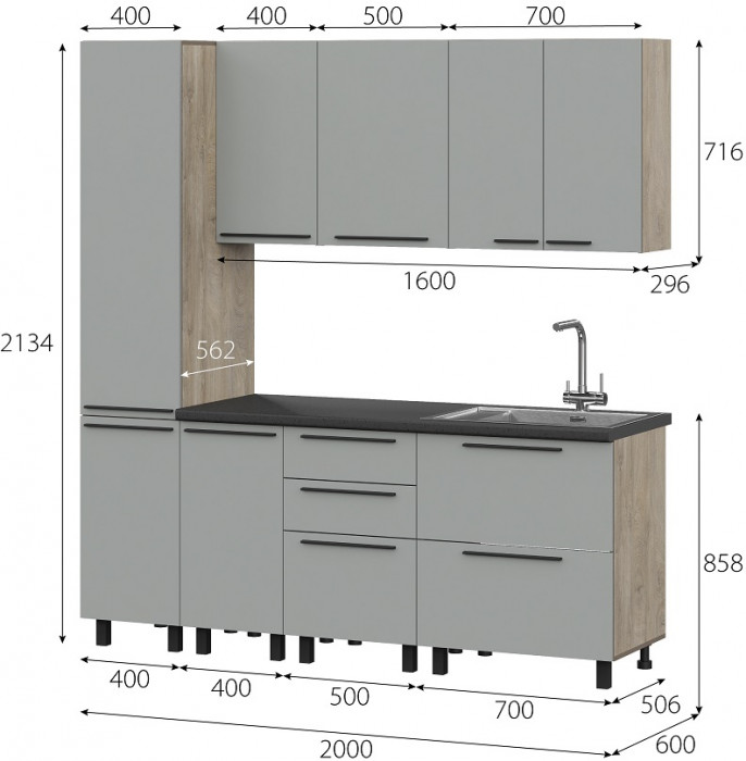 Кухня Этна 2.0 м. Комплект 5, софт грей