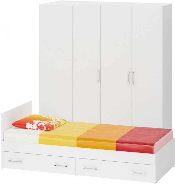 Спальня Стандарт 2-0900Я, цвет белый, ШхГхВ 93,5х203,5х70 + 171,2х81,2х200 см., сп.м. 900х2000 мм., без матраса, основание есть