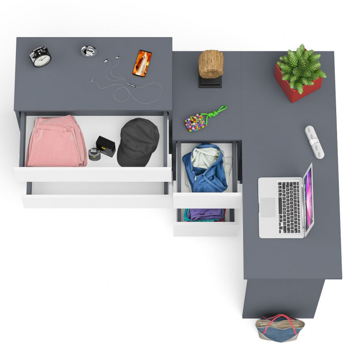 Мори Стол компьютерный МС-16 левый + Комод МК800.4, цвет графит/белый, ШхГхВ 204,8х84,9х94 см., выдвижные ящики слева, НЕ универсальная сборка