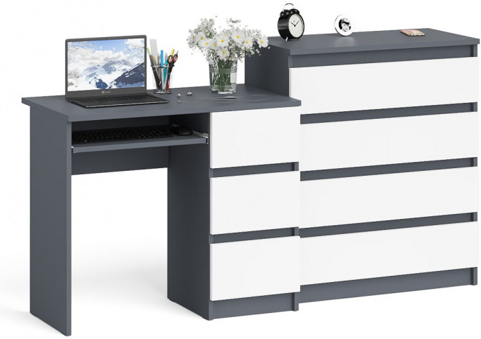 Мори Стол компьютерный МС-6 правый + Комод МК800.4, цвет графит/белый, ШхГхВ 170,4х50х94 см., выдвижные ящики справа, НЕ универсальная сборка