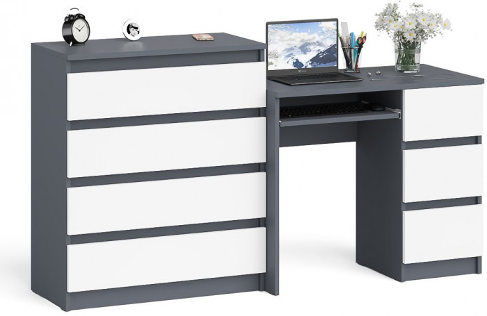Мори Стол компьютерный МС-6 правый + Комод МК800.4, цвет графит/белый, ШхГхВ 170,4х50х94 см., выдвижные ящики справа, НЕ универсальная сборка