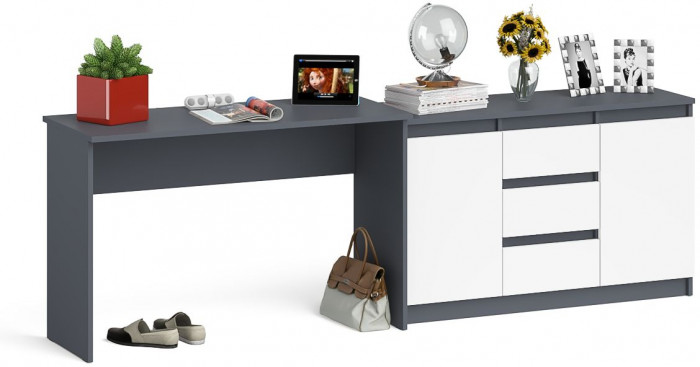 Мори Стол письменный МСП1200.1 + Комод МК1200.3, цвет графит/белый, ШхГхВ 240,8х50х76,6 см., универсальная сборка