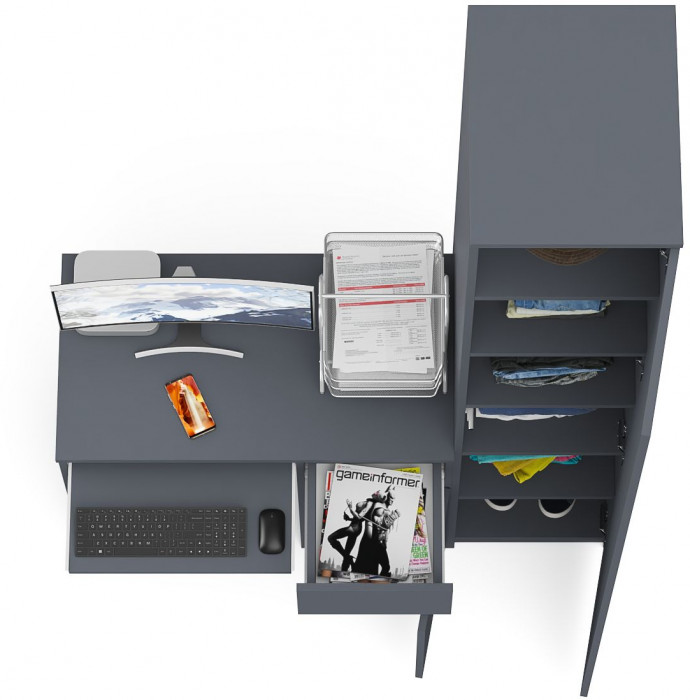 Мори компьютерный стол МС-1 правый + Пенал МШ400.1, графит