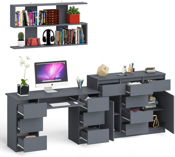Мори компьютерный стол МС-2 + Комод МК1200.4 + Полка 1200, графит