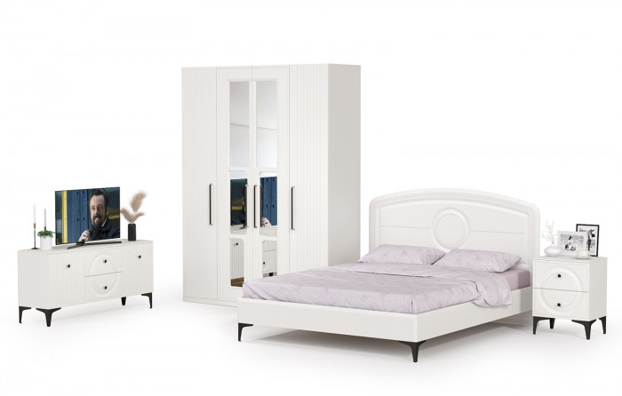 Валенсия Спальня № 43, цвет ЛДСП белый шагрень/МДФ белый шагрень, ортопед есть, сп. м. 1600х2000 мм., б/м