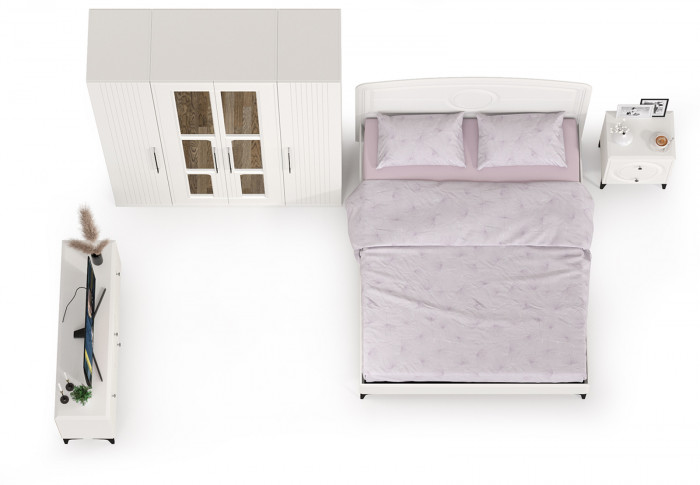 Валенсия Спальня № 43, цвет ЛДСП белый шагрень/МДФ белый шагрень, ортопед есть, сп. м. 1600х2000 мм., б/м