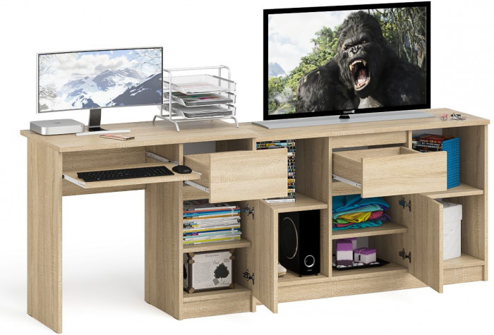 Мори Стол компьютерный МС-1 правый + Тумба МТВ1204.1, цвет дуб сонома, ШхГхВ 210,4х50х76,6 см., выдвижной ящик справа, НЕ универсальная сборка