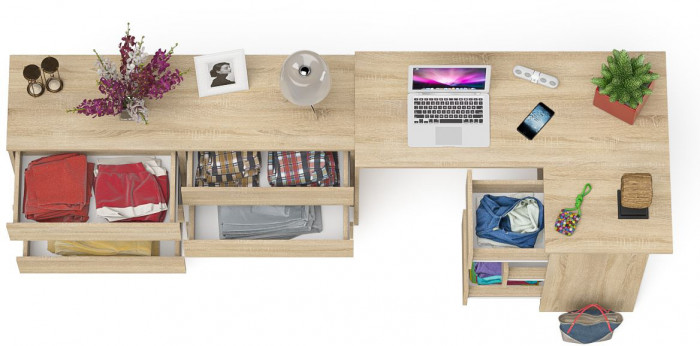 Мори Стол компьютерный МС-16 правый + Комод МК1380.6, цвет дуб сонома, ШхГхВ 262,4х84,9х76,6 см., выдвижные ящики справа, НЕ универсальная сборка