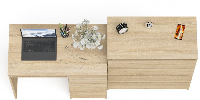 Мори Стол компьютерный МС-6 правый + Комод МК800.4, цвет дуб сонома, ШхГхВ 170,4х50х94 см., выдвижные ящики справа, НЕ универсальная сборка