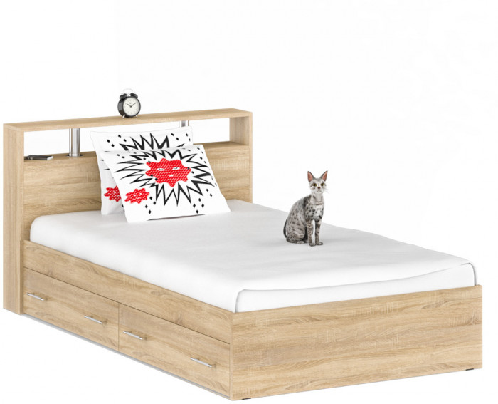 Камелия спальня № 13 Кровать с ящиками 1200 + Две тумбы + Стол косметич. + Зеркало, дуб сонома