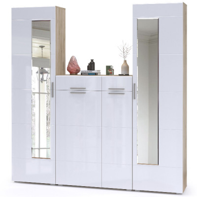 Лайн Прихожая № 15, дуб крафт серый/фасады МДФ белый глянец