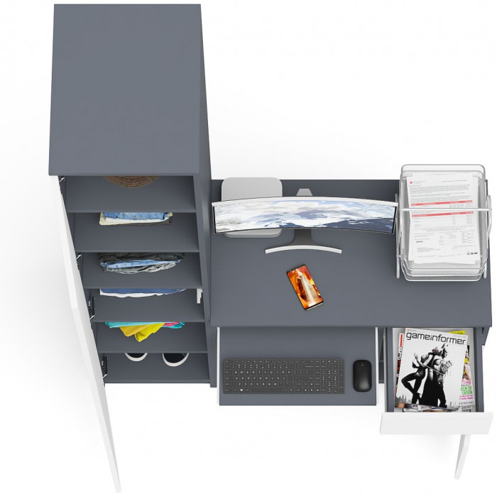 Мори компьютерный стол МС-1 правый + Пенал МШ400.1, графит/белый