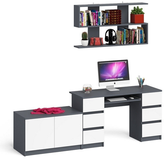Мори компьютерный стол МС-2 + Тумба МА900.1 + Полка 1200, графит/белый