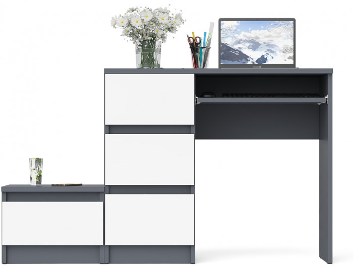 Мори компьютерный стол МС-6 левый + Тумба ТМП400.1, графит/белый