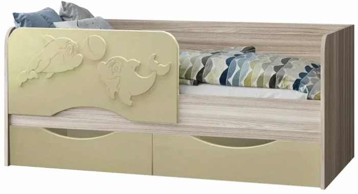 Детская кровать Дельфин-2 МДФ ваниль, 80х160 (Ясень шимо светлый, Ваниль матовая)