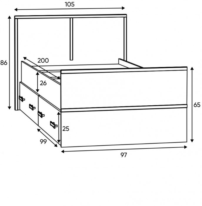 Кровать с реечным настилом Сакура ЛИТ 90х200, дуб сонома