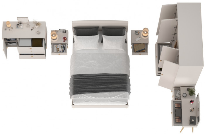 Афина Спальня 02-1400, цвет кашемир серый, сп.м. 1400х2000 мм., б/м, основание есть - фанера