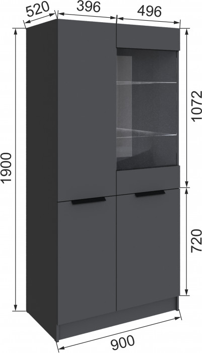 Шкаф Мадрид (0,9) с 1 витриной, Графит серый