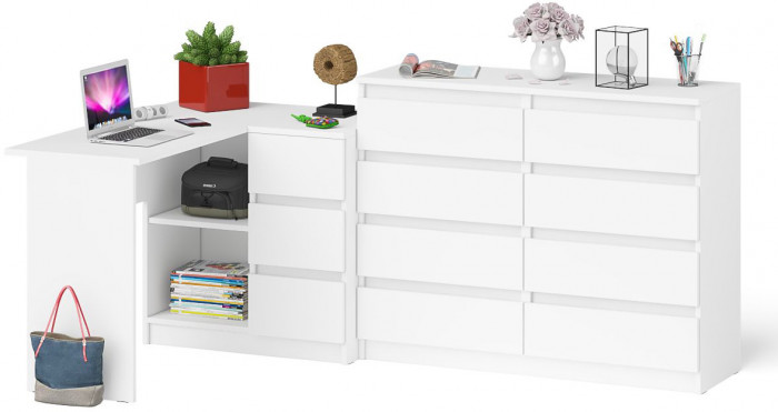 Мори Стол компьютерный МС-16 правый + Комод МК1200.8, цвет белый, ШхГхВ 244,8х84,9х94 см., выдвижные ящики справа, НЕ универсальная сборка