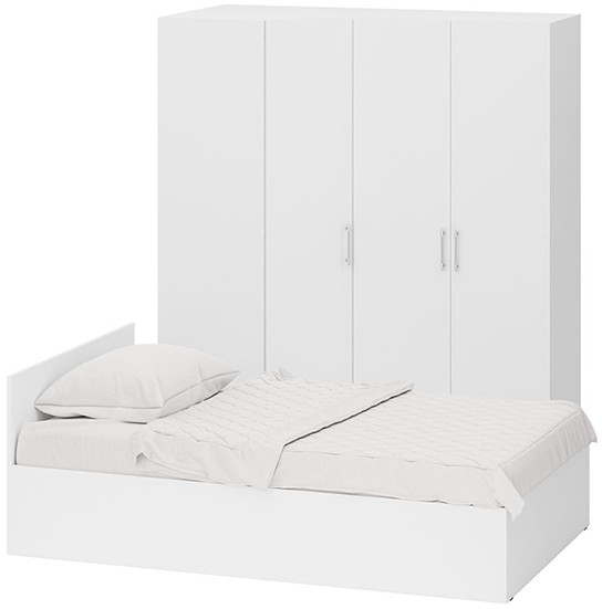 Спальня Стандарт 2-1200, цвет белый, ШхГхВ 123,5х203,5х70 + 171,2х81,2х200 см., сп.м. 1200х2000 мм., без матраса, основание есть