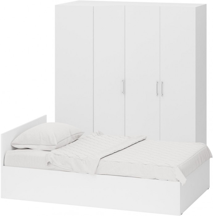Спальня Стандарт 2-1200, цвет белый, ШхГхВ 123,5х203,5х70 + 171,2х81,2х200 см., сп.м. 1200х2000 мм., без матраса, основание есть