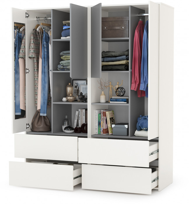Торонто 13.333 Шкаф для одежды + 13.333 Шкаф для одежды, цвет белый шагрень/стальной серый, ШхГхВ 160х53х195,7 см., универсальная сборка