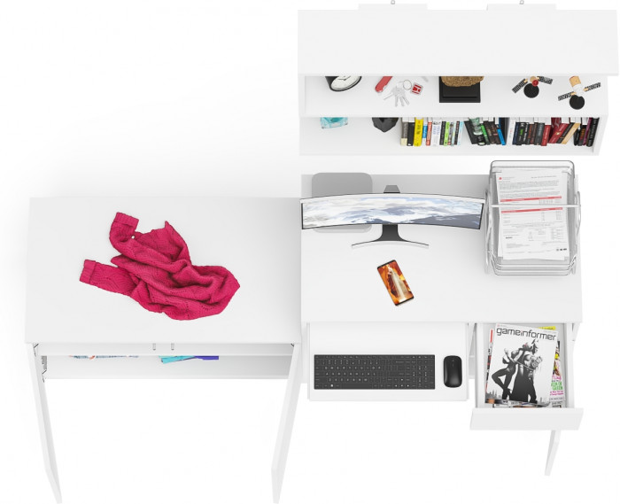 Мори компьютерный стол МС-1 правый + Тумба МА900.1 + Полка 900, белый