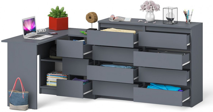 Мори компьютерный стол МС-16 правый + Комод МК1200.8, графит