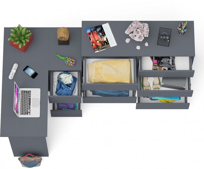 Мори компьютерный стол МС-16 правый + Комод МК1200.8, графит