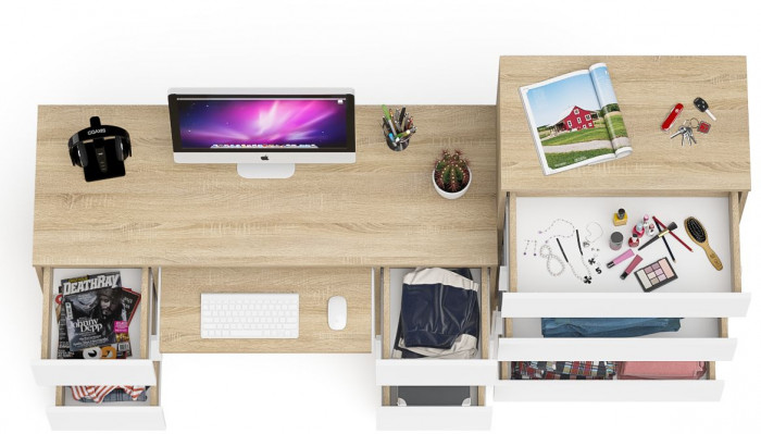 Мори компьютерный стол МС-2 + Комод МК700.5, дуб сонома/белый