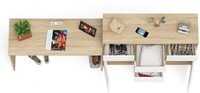 Мори письменный стол МСП1200.1 + Комод МК1200.4, дуб сонома/белый