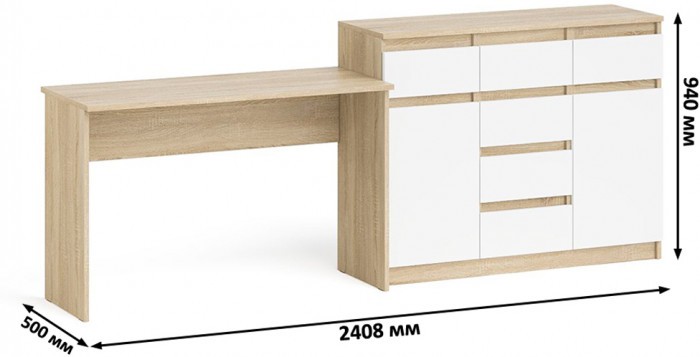 Мори письменный стол МСП1200.1 + Комод МК1200.4, дуб сонома/белый