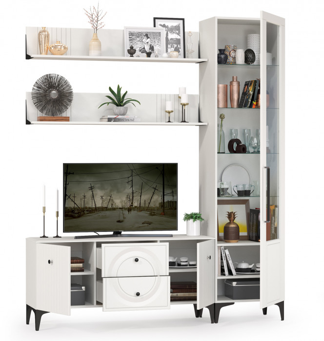 Валенсия Гостиная № 056, ЛДСП белый шагрень/МДФ белый шагрень