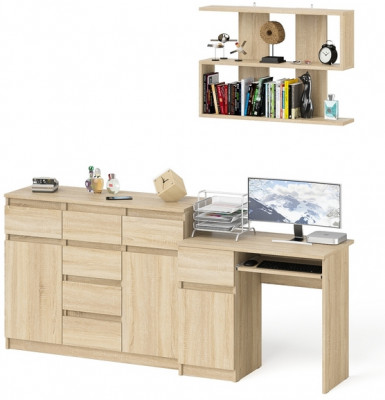 Мори компьютерный стол МС-1 левый + Комод МК1200.4 + Полка 900, дуб сонома