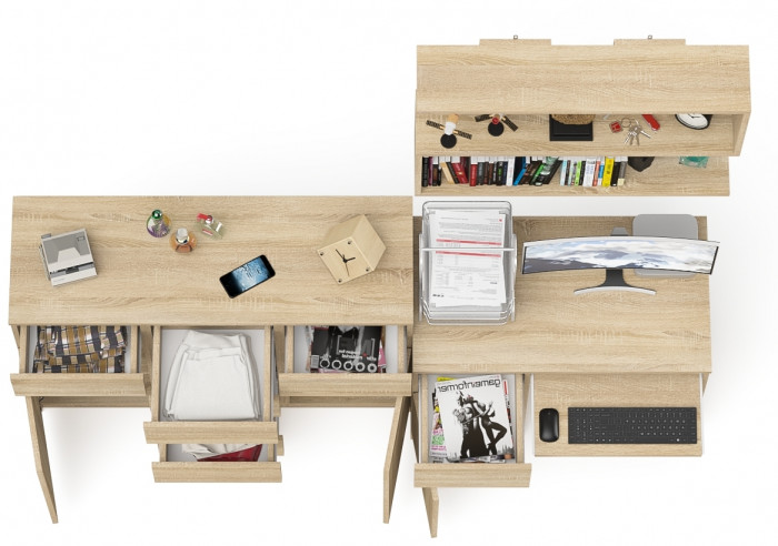 Мори компьютерный стол МС-1 левый + Комод МК1200.4 + Полка 900, дуб сонома